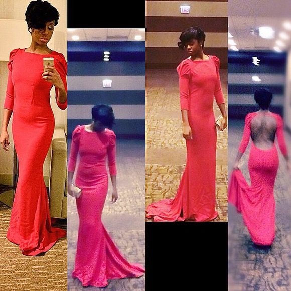 Long sleeve Backless custom made gown with train - Picture 1 of 1